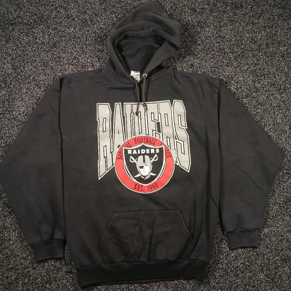 Vintage Trench USA Las Vegas Raiders NFL Hooded Sweatshirt Black FITS LARGE
